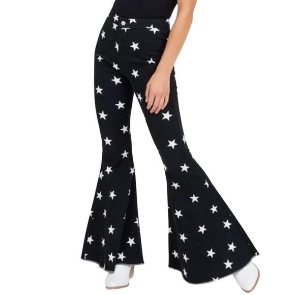 Altar’d State Black Denim Star Print Flare Jeans Size Small - Picture 1 of 16